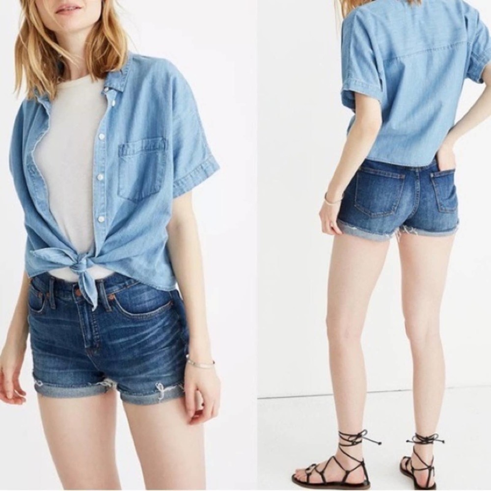 Madewell High-rise Cut-off Stretch Denim Shorts Frayed Whiskering Distressed 26